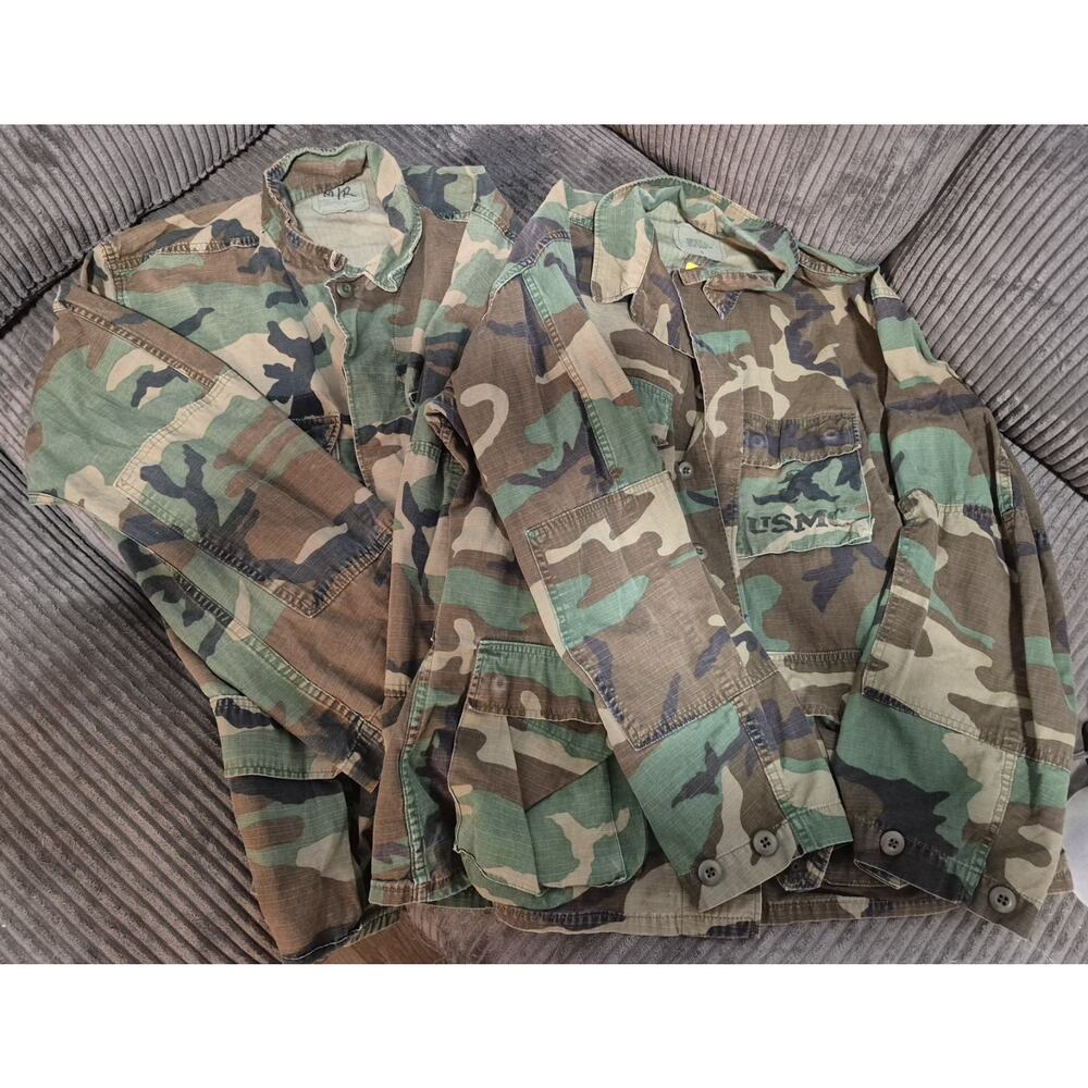 Set Of 2 USMC Woodland Camo BDU Shirt Medium Regular Ripstop Military Issue